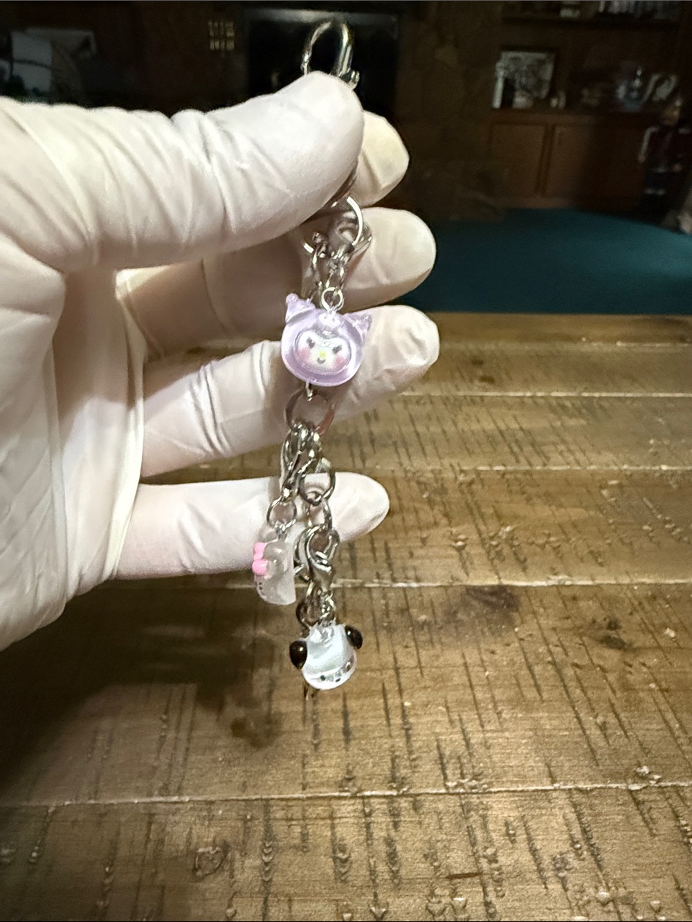 Silver Charm keychain with Lavender and Pink Beads